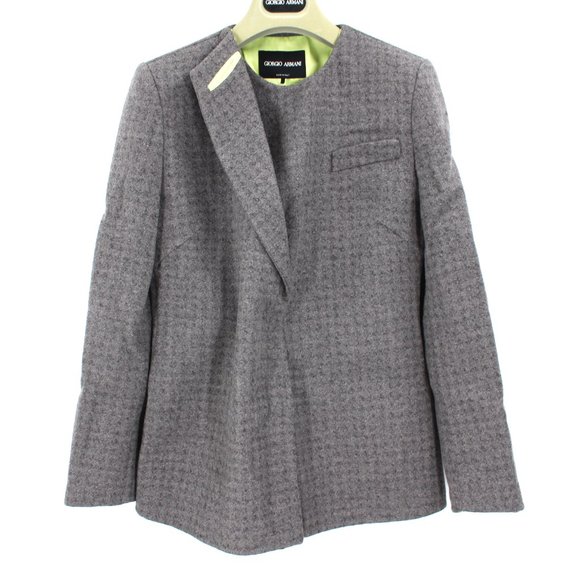 Giorgio Armani Grey Wool Asymmetric Blazer Jacket Silk Lime Green Trim 40 Small - Picture 1 of 8